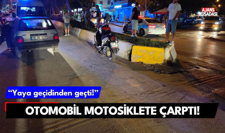 Yaya geçidinden geçen motosiklete otomobil çarptı!