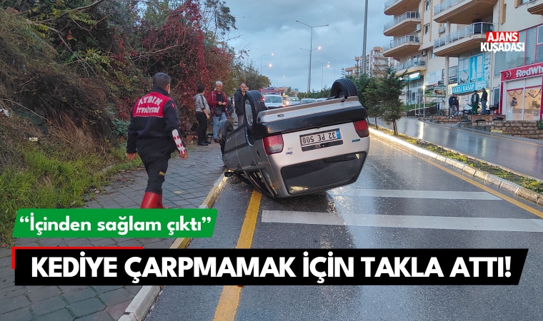 Kediye çarpmamak için otomobil ile takla attı!